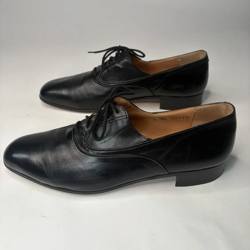 Vintage French Shriner Men's 9.5 Black Leather Dress Shoes Oxford Made in Italy
